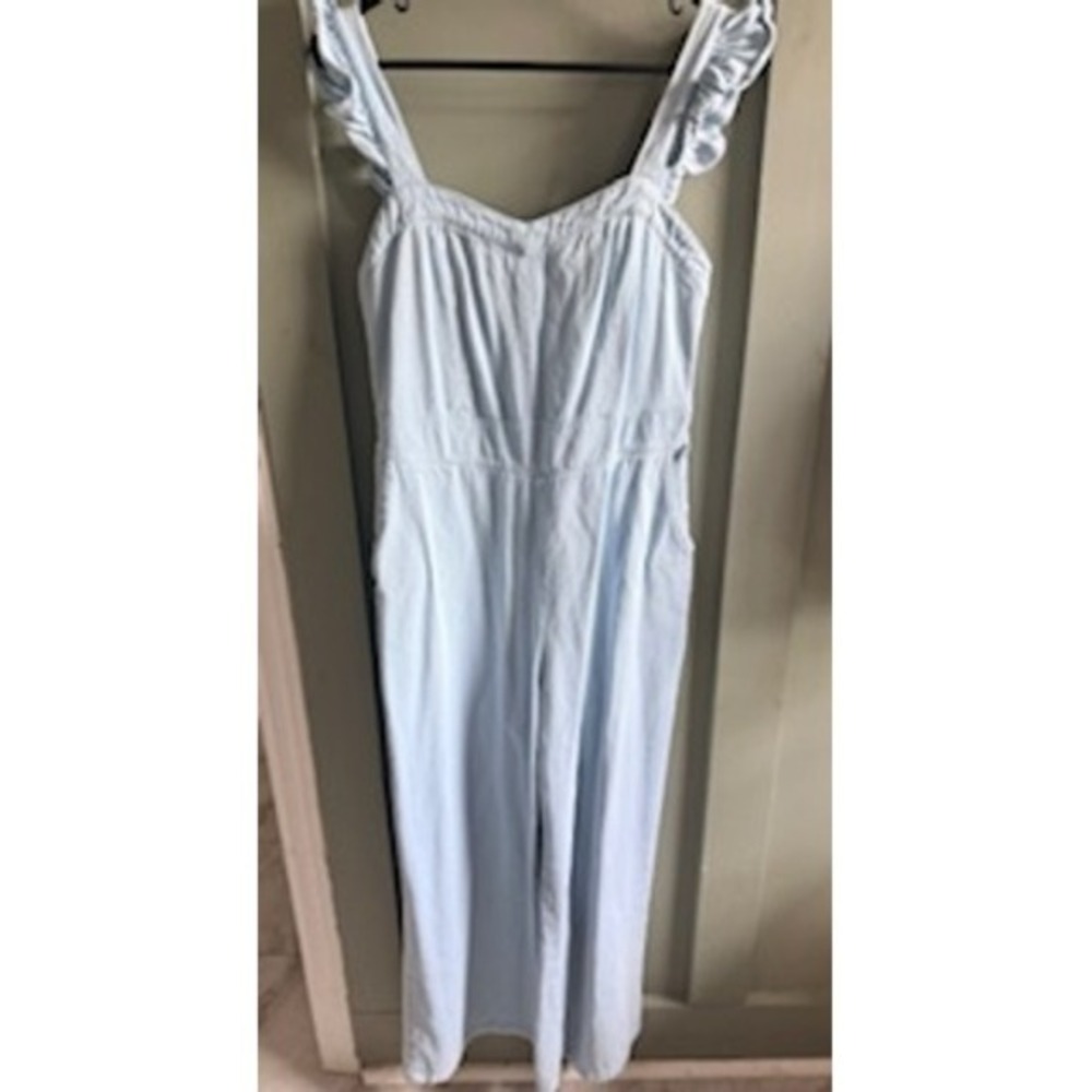 Baltic Born Jumpsuit Womens M Light Blue Excellent Ruffle Strap Wide Leg Pockets - Picture 1 of 3